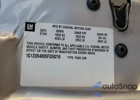 2005 Chevrolet Malibu Lt из США, поврежденный, VIN 1G1ZU54895F339216